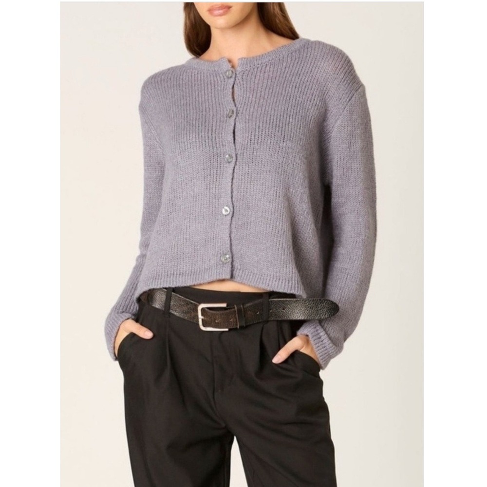 NWT NIA Ariana Button Up Cardigan Sweater Women's L/XL Gray Quiet Luxury